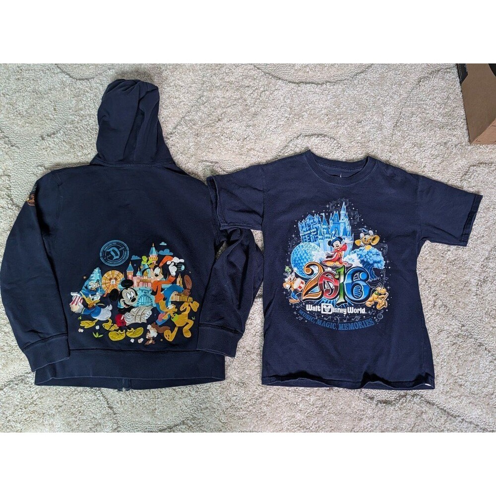 Youth Disney Parks Disneyworld Graphic Hoodie & T-shirt Bundle Navy Blue Size L